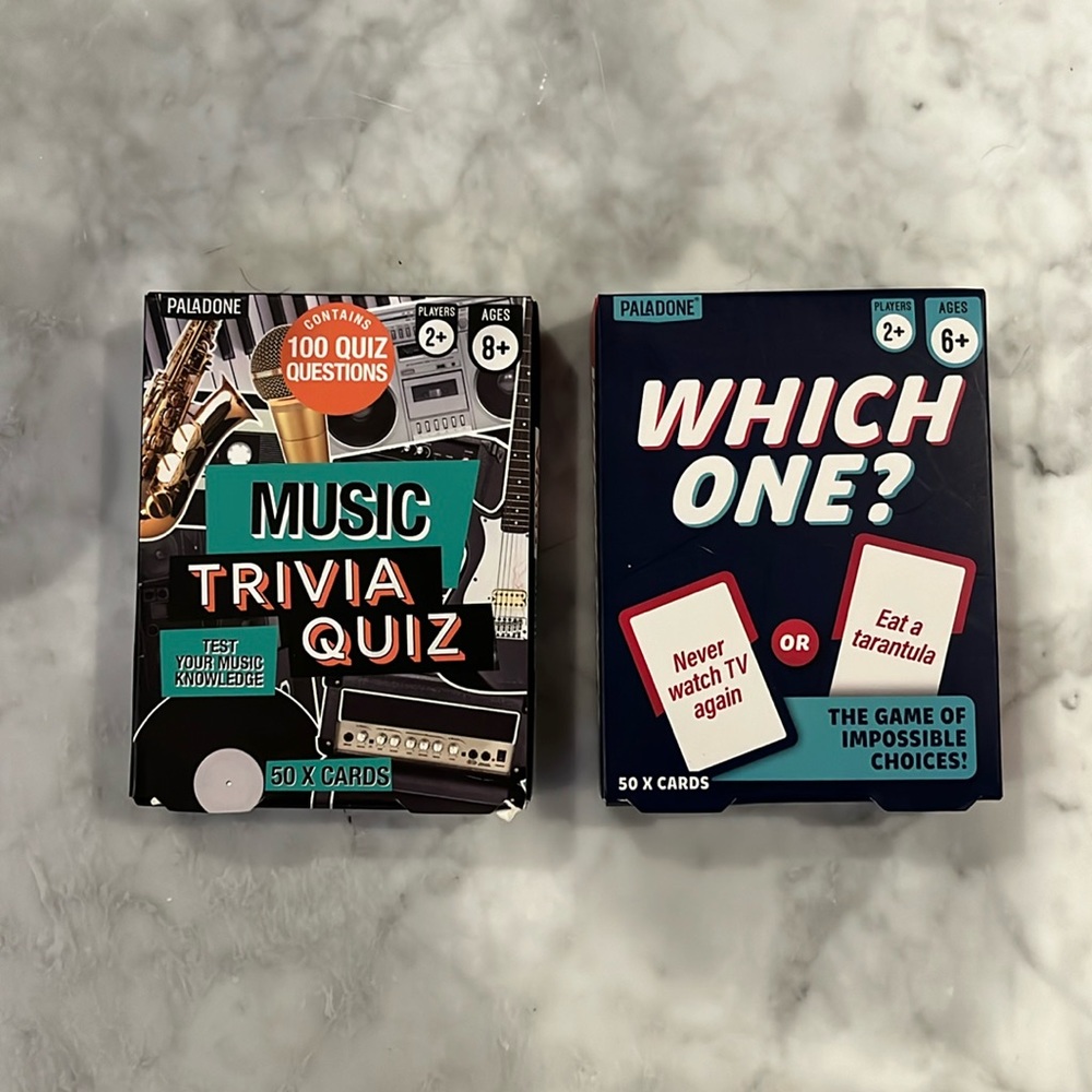 Music Trivia Quiz & Which One? Card games set. Brand new!